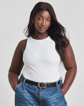 Simply Be White Basic Racer Neck Bodysuit