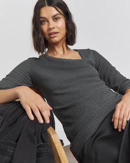 Simply Be Charcoal Asymmetric Textured Top