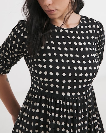 Simply Be Mono Spot Print Spun Viscose Midi Dress With Pockets