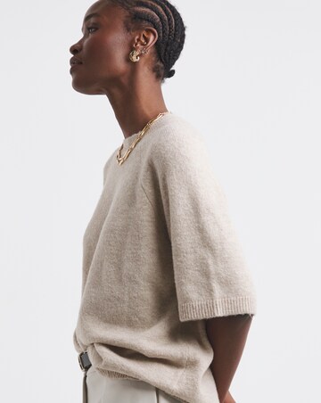 Cosy Yarn Oatmeal Short Sleeve Boxy Knitted T-Shirt