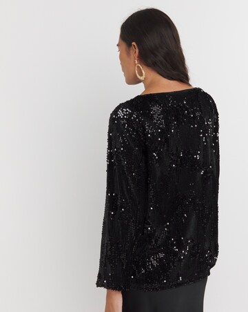 Sequin Velvet Slash Neck Volume Sleeve Top