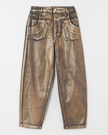 Copper Metallic Barrel Leg Jeans