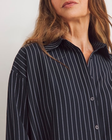 Womens Twill Oversized Long Sleeve Shirt - Navy Pinstripe