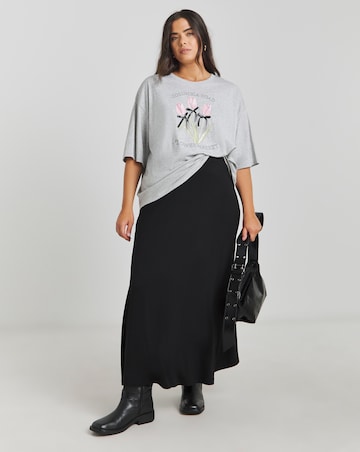 Simply Be Grey Marl Flower Market Graphic T-Shirt with 3D Bows