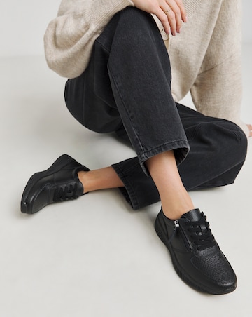 Heavenly Soles Seraphina Leather Lace Up Side Zip Trainers - Wide Fit (E)