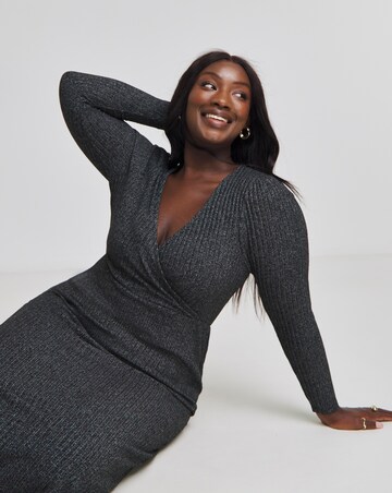 Black Marl Cosy Rib Wrap Maxi Dress