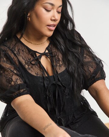 Simply Be Black Lace Tie Front Top