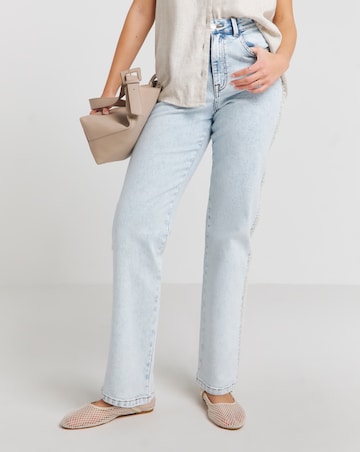 Acid Wash Frayed Side Straight Leg Jean