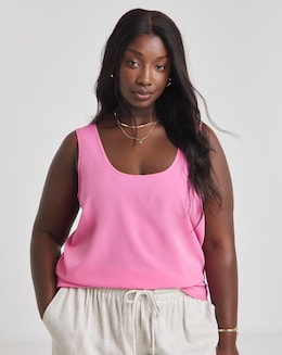 Pink Lightweight Woven Scoop Neck Vest Top