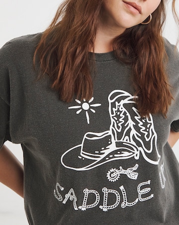 Simply Be Acid Wash Western Slogan T-Shirt