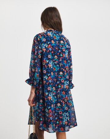 Trapeze Swing Dress with Tie Neck and Shirred Detail