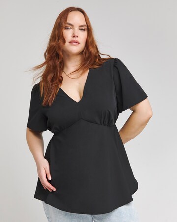 Black V Neck Tea Blouse