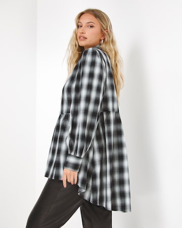 Mono Checked Dipped Back Smock Shirt