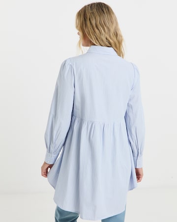 Blue Striped Dip Back Longline Peplum Shirt