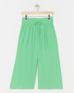 Green Crinkle Tie Waist Wide Leg Culotte