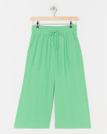 Green Crinkle Tie Waist Wide Leg Culotte