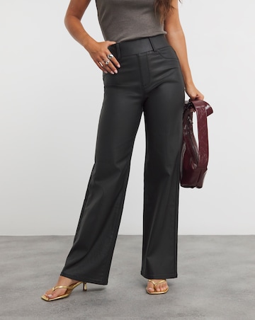 Black Coated Pull On Wide Leg Jeggings
