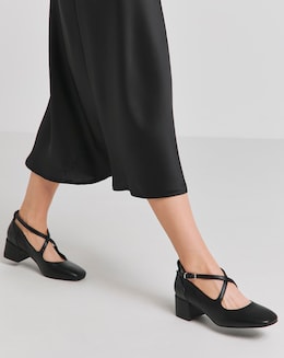 Heavenly Soles Adele Block Heel Cross Strap Mary Jane - Wide Fit (E)