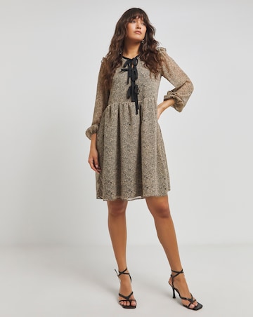 Printed Bow Front Georgette Skater Dress