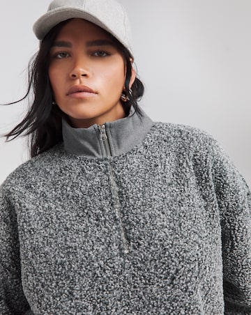 Charcoal Teddy Zip Collar Sweatshirt