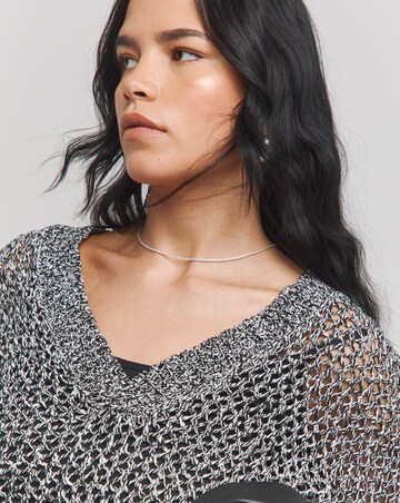Grey Twist Open Knit V Neck Slouchy Longline Jumper