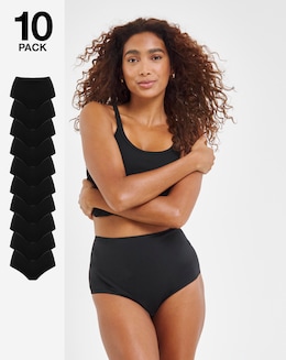 Pretty Secrets (10 Pack) Cotton Full Brief Knickers Black