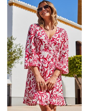 Sosandar Blouson Sleeve Godet Hem Wrap Dress