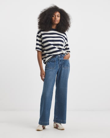 Simply Be Mid Wash Front Pocket Detail Slim Wide Jeans