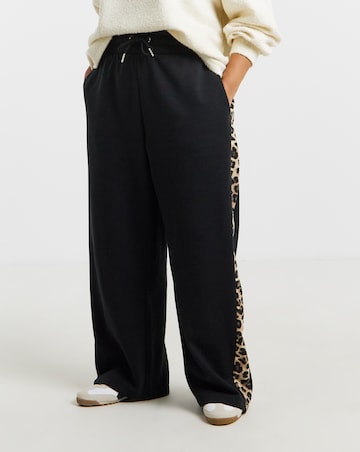 Black & Leopard Side Stripe Wide Leg Joggers