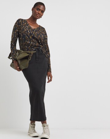 Navy Animal Long Sleeve V-Neck Slouch Longline Top