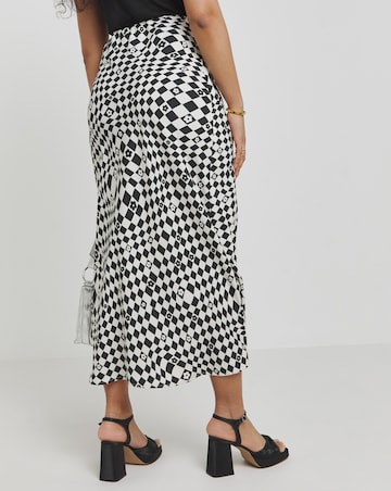 Twisted Wunder Black White Flower Check Bias Slip Maxi Skirt