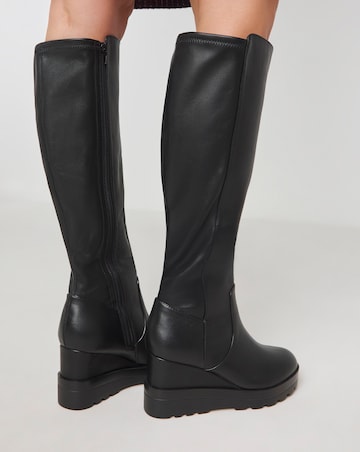 Leyner Stretch Wedge Knee High Boots - Wide Fit (E) & Super Curvy Calf