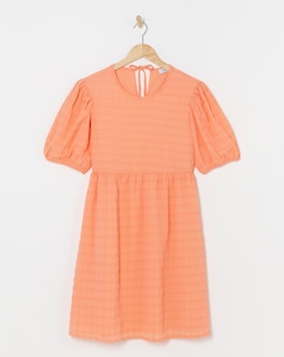 Coral Check Bow Detail Smock Dress