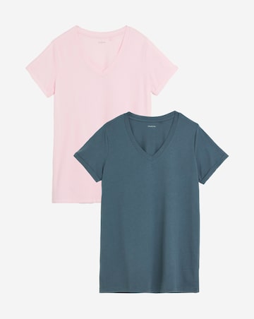 Simply Be Charcoal & Pink 2 Pack V Neck Longline Pure Cotton T-Shirts