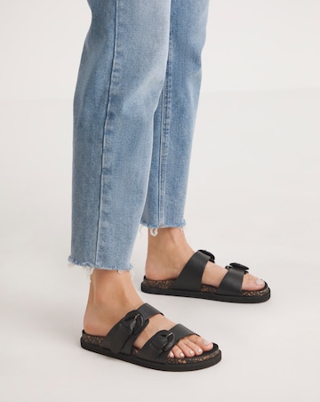 Alisha Leather Double Buckle Footbed Sandals Wide E Fit