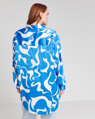 Simply Be Blue Swirl Print Relaxed Satin Long Sleeve Shirt