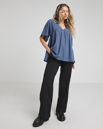 Petrol Blue V Neck Short Sleeve Smock Top
