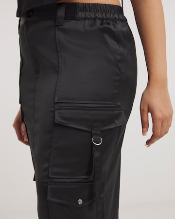 Black Satin Cargo Midaxi Skirt