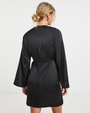 Black Knot Front Satin Skater Dress