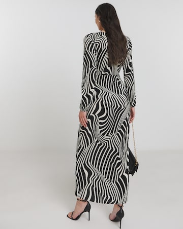 Mono Swirl Print Plisse Twist Front Midaxi Dress