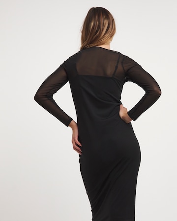 Black Long Sleeve Mesh Midaxi Column Dress