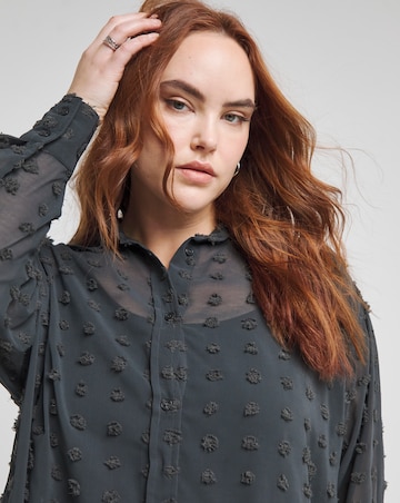 Charcoal Grey Relaxed Dip Back Georgette Dobby Shirt
