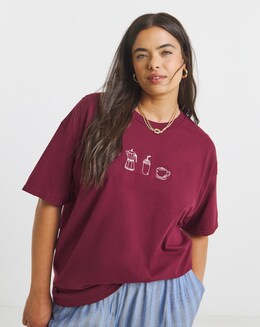 Burgundy Coffee Embroidery T-Shirt