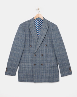 Blue Check Regular Fit Double Breasted Suit Jacket