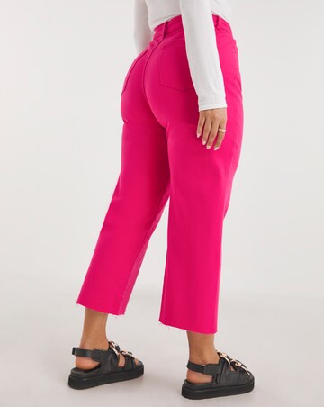 Hot Pink Cropped Raw Hem Wide Leg Jean