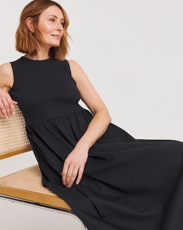 Poplin Rib Sleeveless Smock Dress