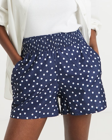 Simply Be Navy Spot Textured Jersey Shirred Waist Short