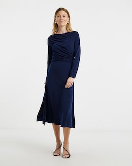 Long Sleeve Drape Detail Dress