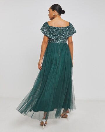 Maya Bardot Sequin Embellishment Tulle Maxi Dress