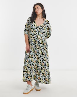 Simply Be Ditsy Print Crinkle Wrap Midi Dress